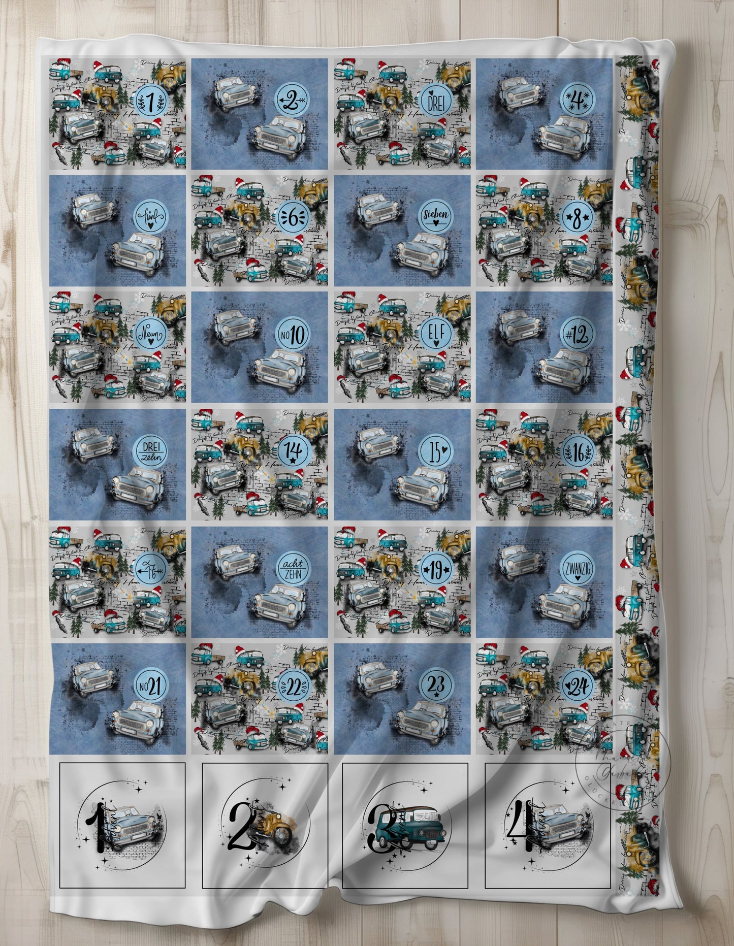 VB DIY Adventskalender Ossiweihnacht blau = zum selber ausschneiden und nähen