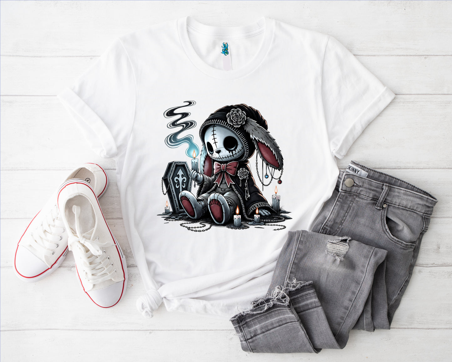 Gothic Hase m Kerzen Bügelbild
