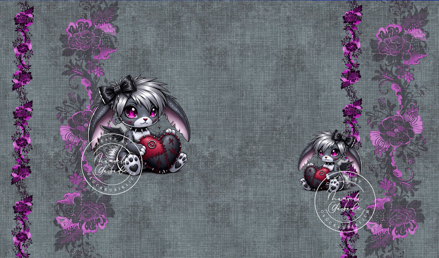 VB Gothic Hase Herz m Flügel Panel ca. 100cm x volle Breite