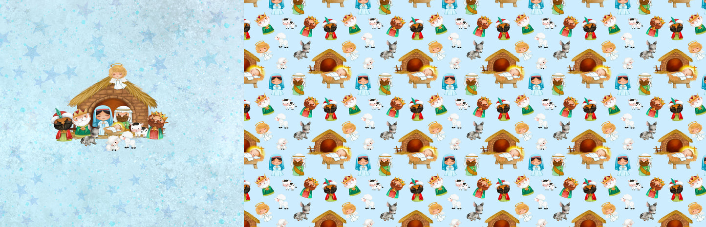 Jersey Panel Weihnachtsgeschichte blau 50x155cm