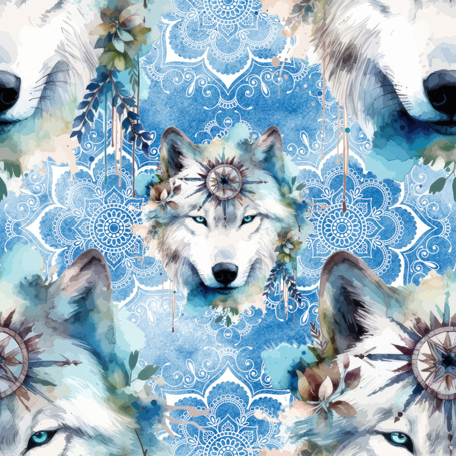 Boho Wolf Kombistoff Wölfe-blau