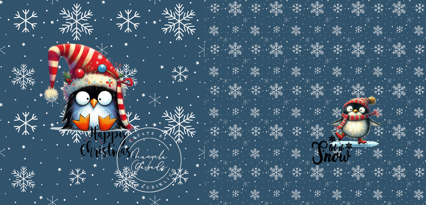 Winter-Weihnachts Pinguin blau verrückt Panel 75x volle Breite cm
