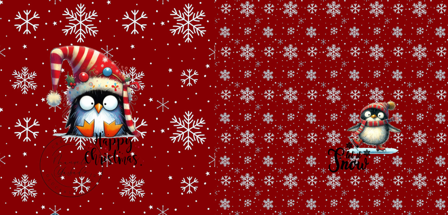 Winter-Weihnachts Pinguin rot verrückt Panel 75x volle Breite cm
