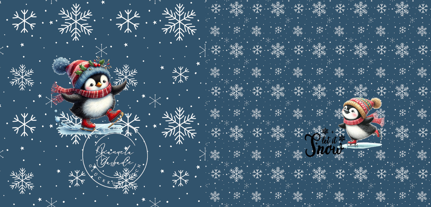 Winter-Weihnachts Pinguin blau niedlich Panel 75x volle Breite cm