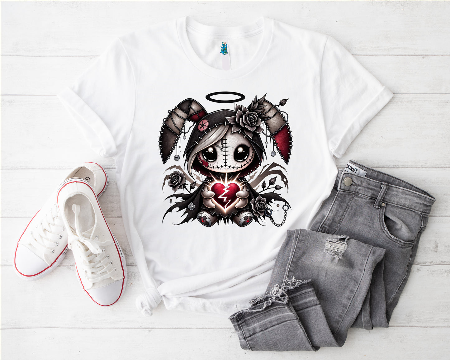 Gothic Hase Herz u Rose Bügelbild