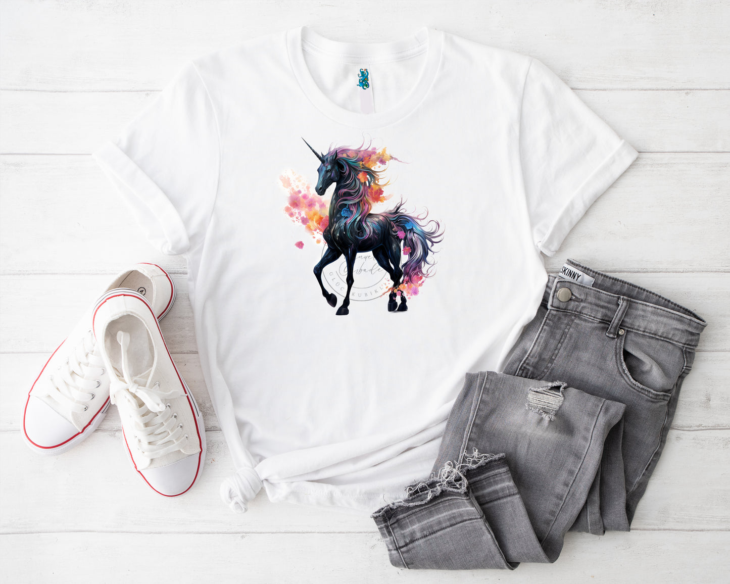 Mystic Einhorn black III Bügelbild