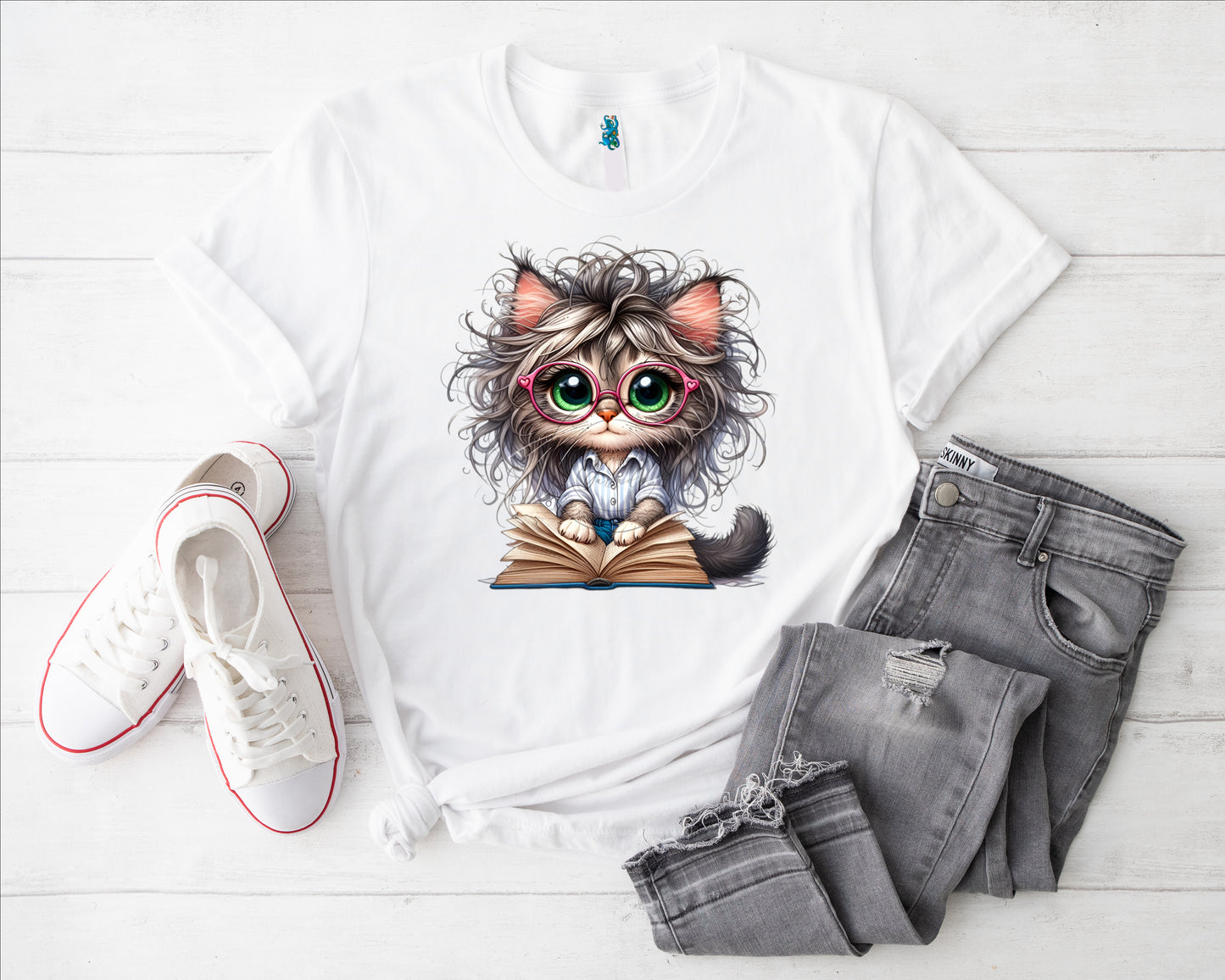 Katze m Buch III Bügelbild