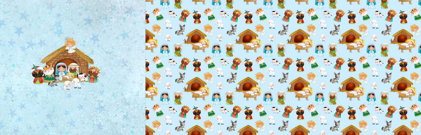 Jersey Panel Weihnachtsgeschichte blau 50x155cm