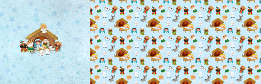 Jersey Panel Weihnachtsgeschichte blau 50x155cm