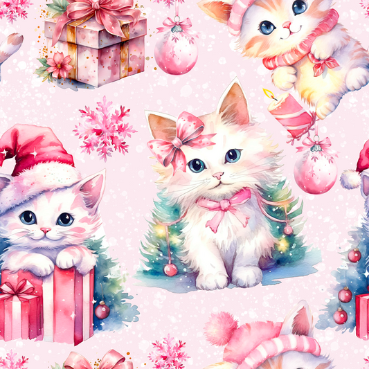 French Terry Weihnachtskatze rosa